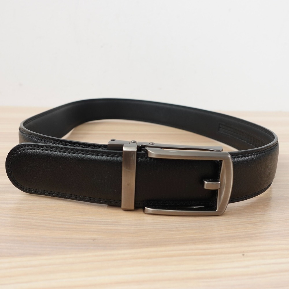 Black Leather Belt Mens 30 XS Formal Silver Slide Ratchet No Hole Slider JAPAN